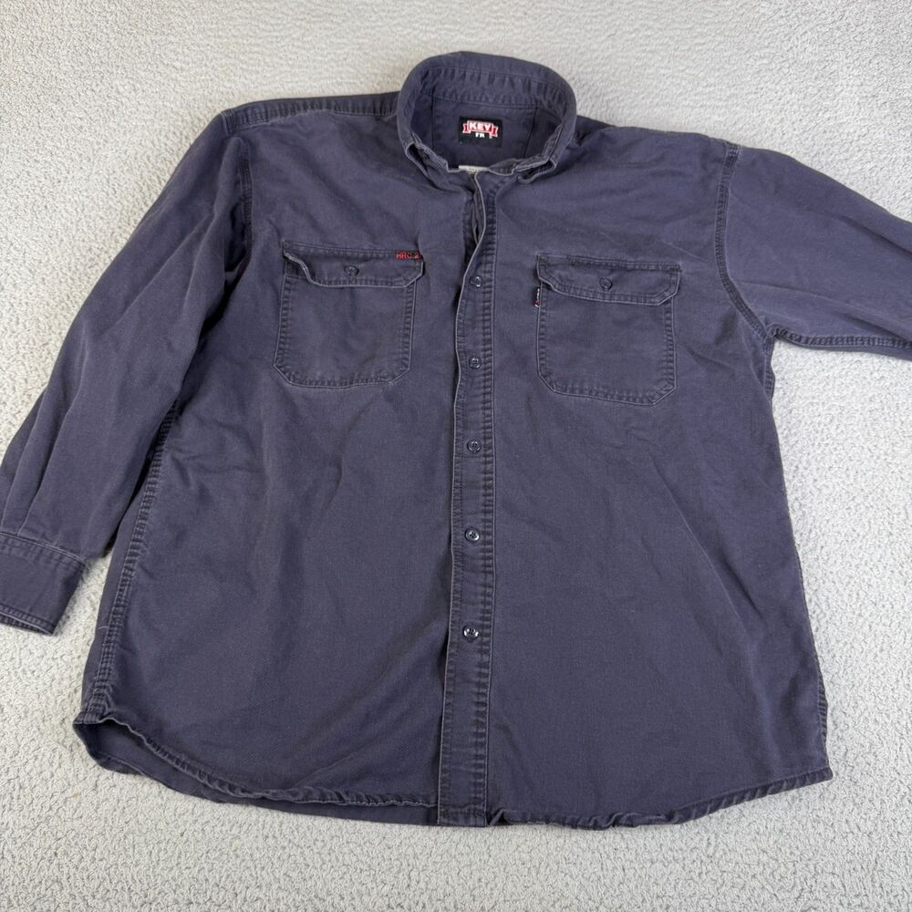 KEY FR Work Shirt Mens XL R Blue Long Sleeve Welding Electrician HRC2 9.2